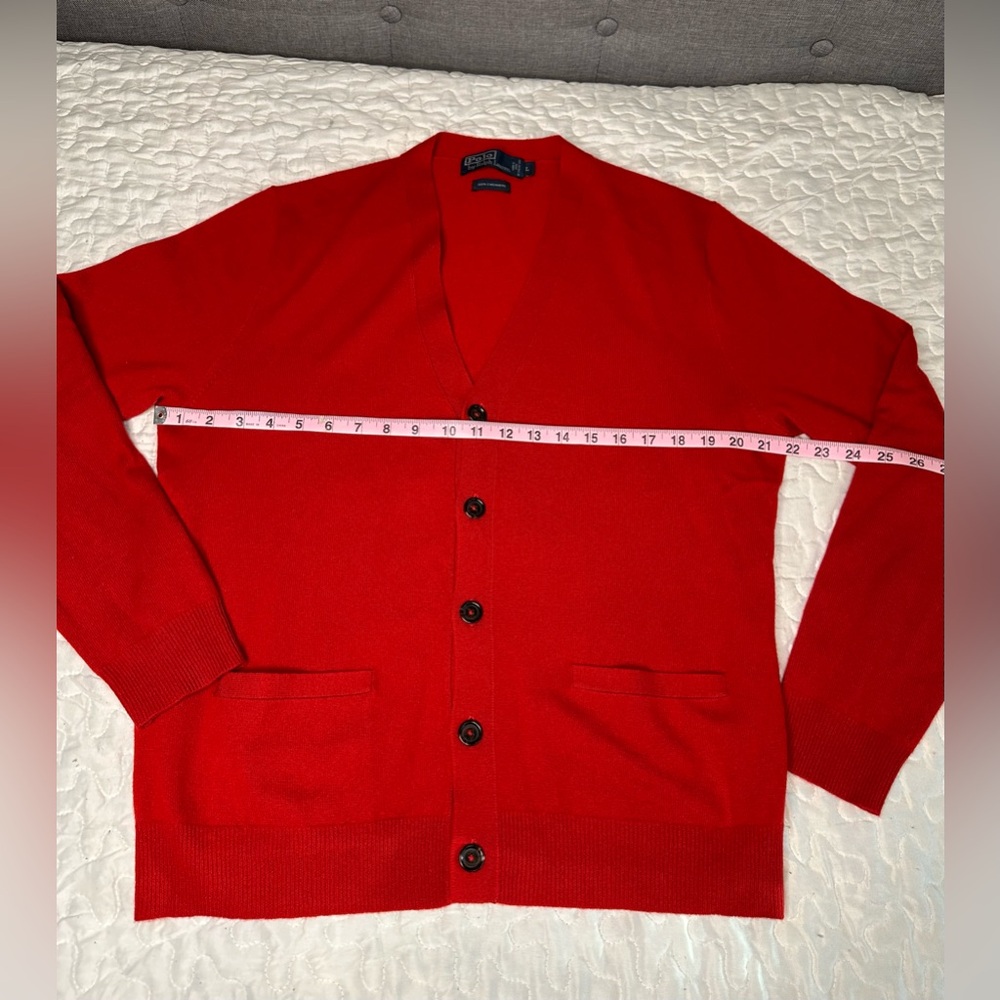 Vintage 90s Polo Ralph Lauren Cashmere Cardigan Sweater Red Y2K Classic Knit L - Picture 7 of 12